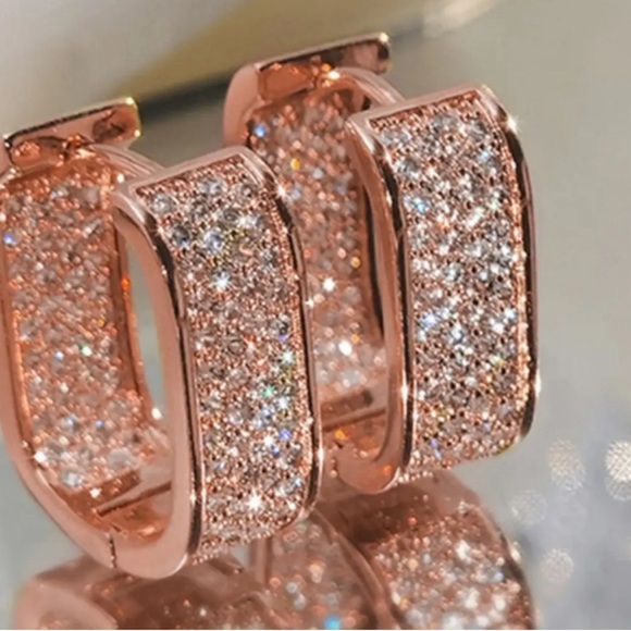 N/A Jewelry - Rose Gold Square Inside/Outside Cubic Zirconia 3/4” Hoop Earrings - New